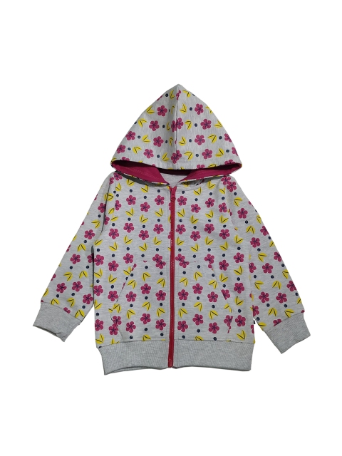 

KiddoPanti Girls Grey & Maroon Printed Hooded Sweatshirt