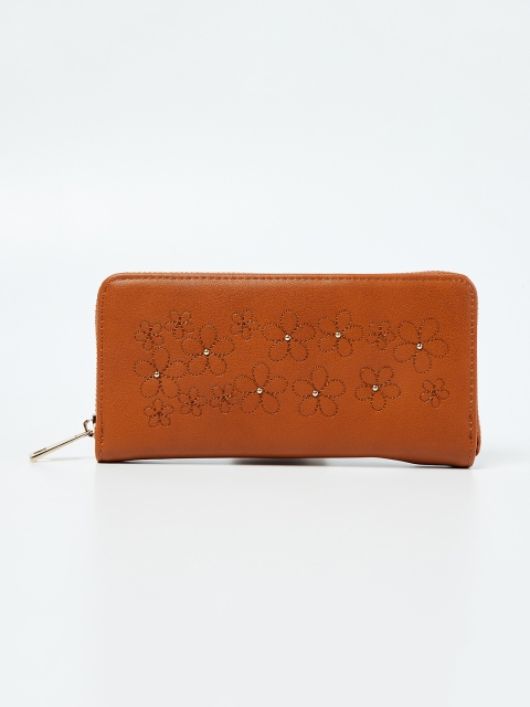 

Ginger by Lifestyle Women Tan Brown Self Design Zip Around Wallet