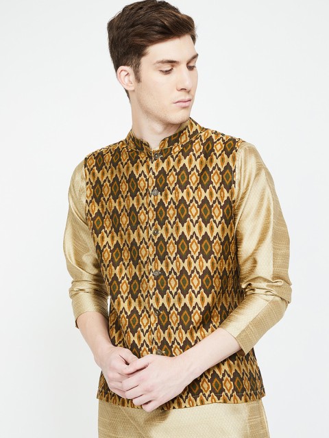 

Melange Men Beige & Brown Printed Nehru Jacket