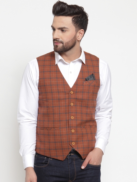 

Neudis Men Brown Checked Poly Wool Waistcoat