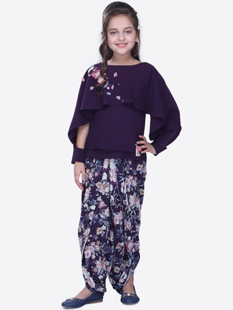 

CUTECUMBER Girls Purple & Pink Printed Top with Dhoti Pants
