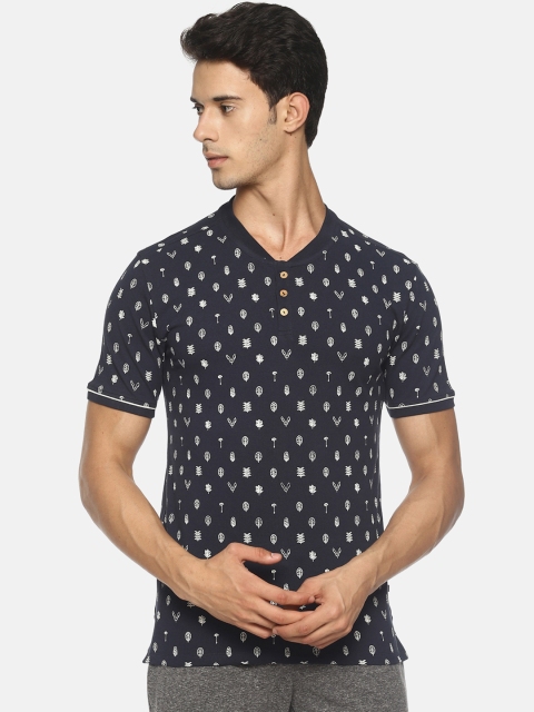 

Soul Space Men Navy Blue Printed Mandarin Collar T-shirt