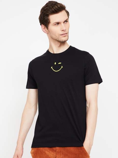 Smiley World Men Black Printed Round Neck T-shirt