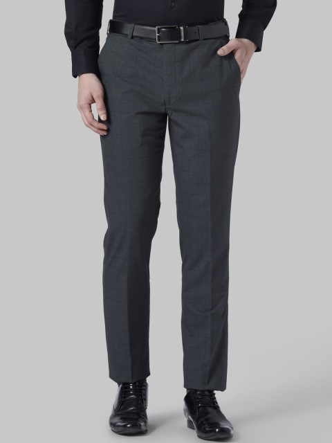 

Park Avenue Men Grey Regular Fit Checked Formal Trousers