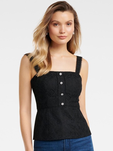 

Forever New Women Black Self Design A-Line Top