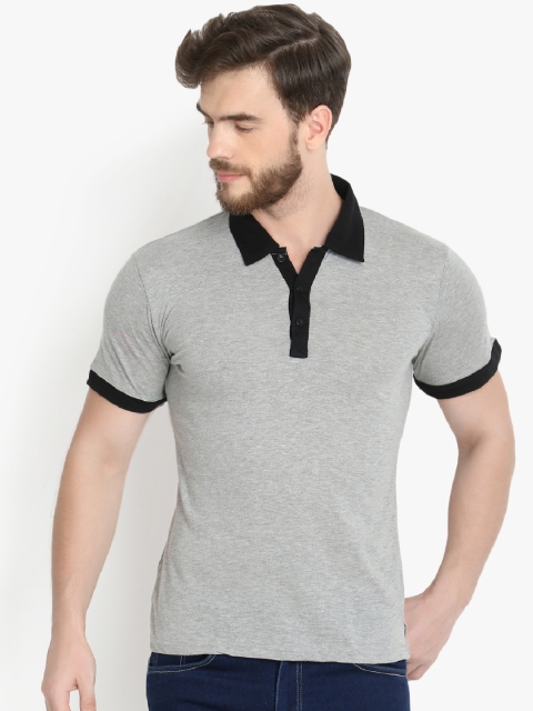 

ZALLEN Men Grey Solid Polo Collar T-shirt