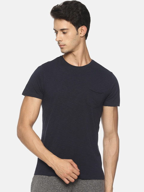 

Soul Space Men Navy Blue Solid Round Neck Slim Fit T-shirt