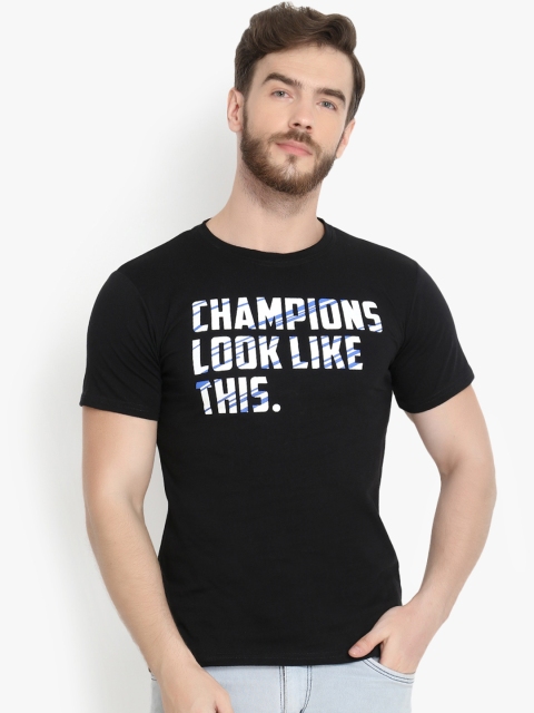 

ZALLEN Men Black Printed Round Neck T-shirt