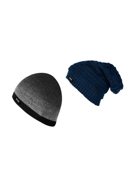 

Knotyy Men Pack of 2 Self Design Knitted Wollen Beanies, Grey