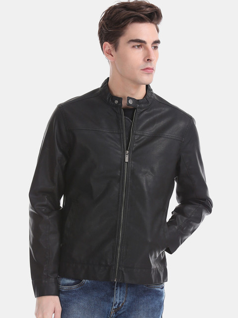 

IZOD Men Black Solid Biker Jacket
