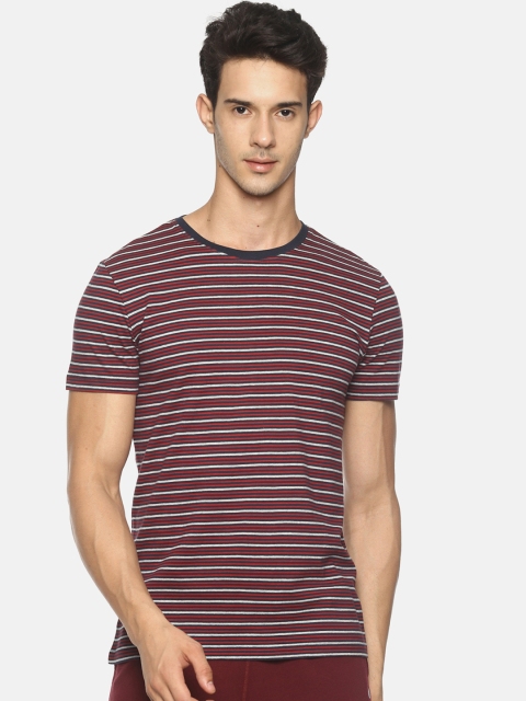 

Soul Space Men Maroon & White Striped Round Neck T-shirt