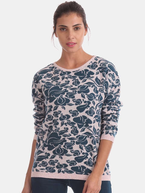 

Flying Machine Women Teal Blue & Pink Printed Sweater