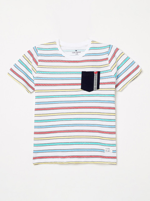 

Fame Forever by Lifestyle Boys White Striped Round Neck T-shirt