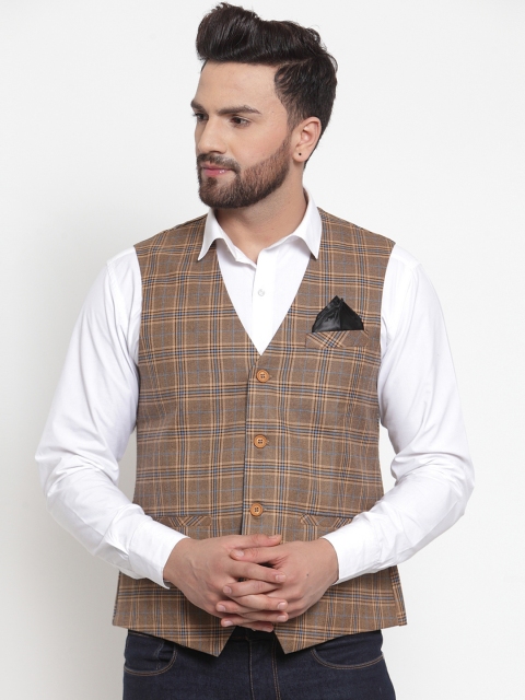 

Neudis Men Brown Checked Poly Wool Waistcoat