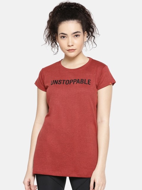 GOLDSTROMS Women Red Solid Round Neck Cotton T-shirt