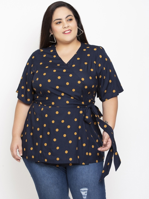 

NuBella Plus Size Women Navy Blue Printed Wrap Top