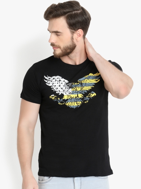 

ZALLEN Men Black Printed Round Neck T-shirt