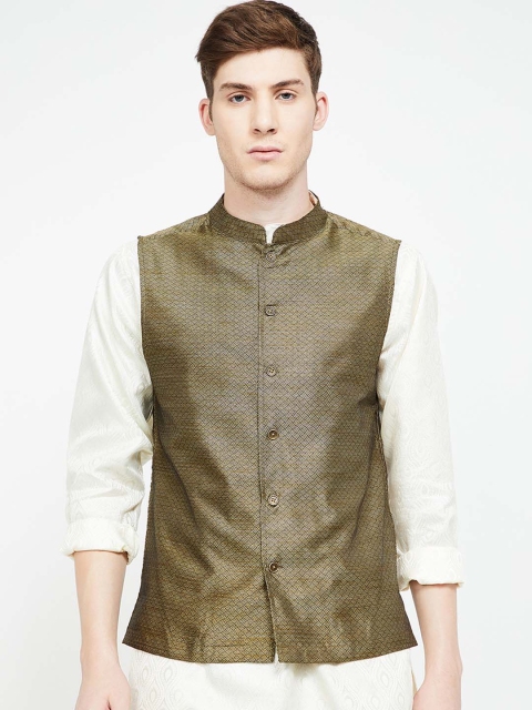 

Melange Men Black & Gold-Toned Woven Design Nehru Jacket
