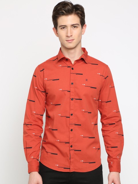 

TED HARBOR Men Orange Slim Fit Striped Casual Shirt