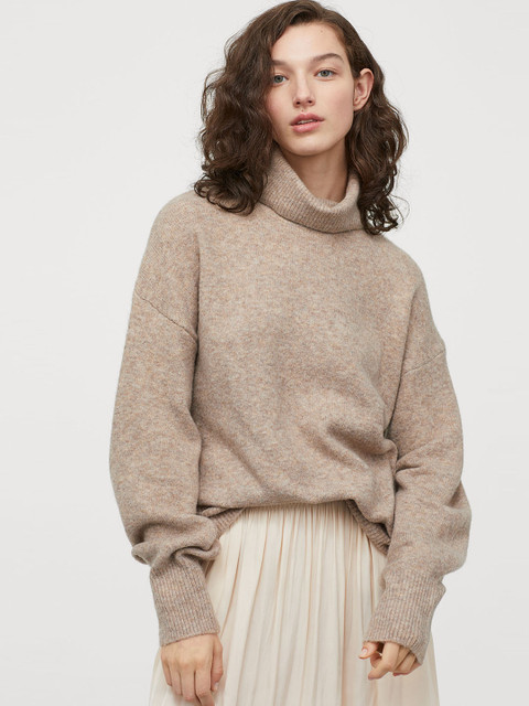 

H&M Women Brown Fine-Knit Polo-Neck Jumper