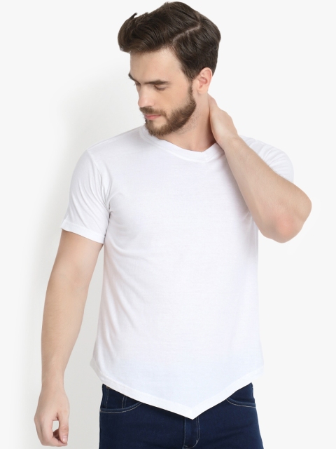 

ZALLEN Men White Solid Round Neck T-shirt