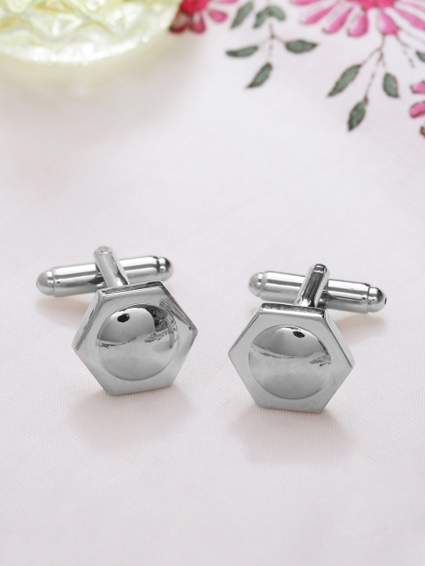 

Tistabene Silver-Toned Rhodium-Plated Geometric Cufflinks