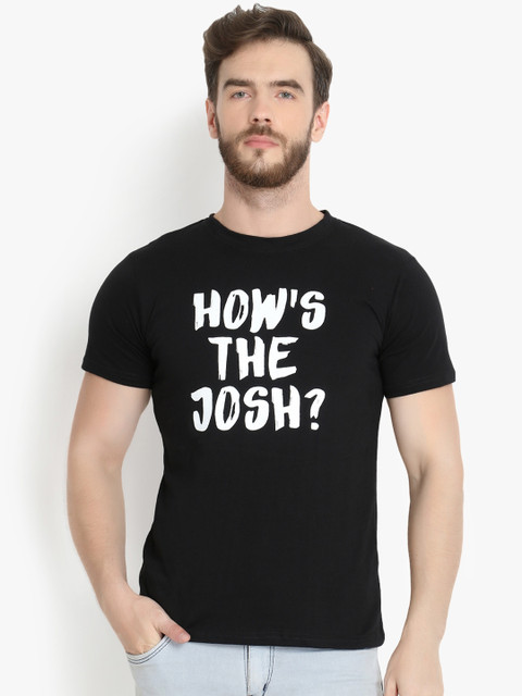 

ZALLEN Men Black Printed Round Neck T-shirt