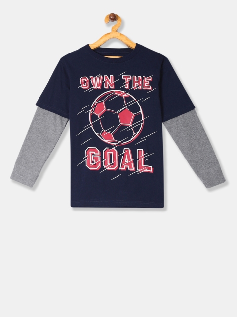 

The Childrens Place Boys Navy Blue Printed Round Neck T-shirt