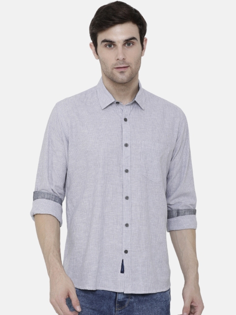 

CAVALLO by Linen Club Men Cotton Linen Grey Regular Fit Striped Casual Shirt