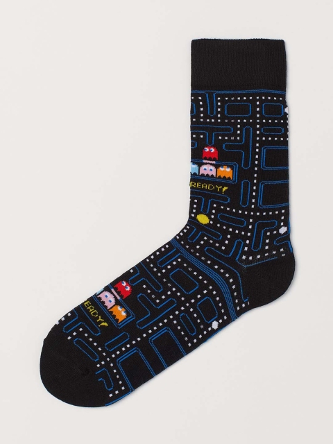

H&M Men Black Patterned Pac-Man Socks