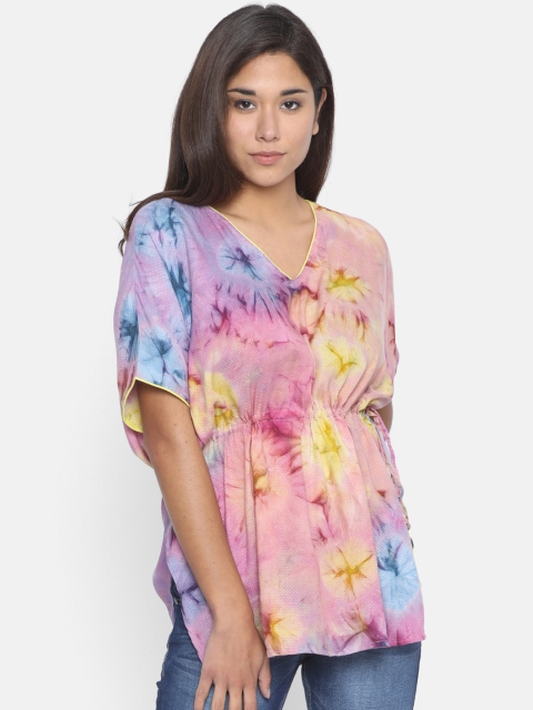 

The Kaftan Company Women Multicoloured Dyed Cinched Waist Top, Multi
