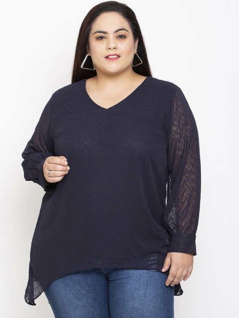 

NuBella Plus Size Women Navy Blue Self Design Top