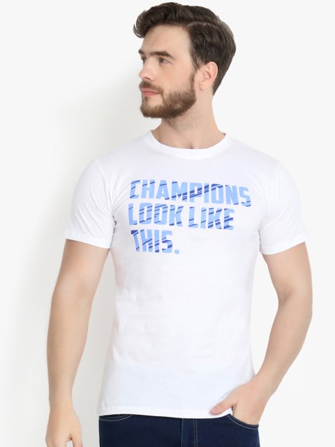 

ZALLEN Men White Printed Round Neck T-shirt