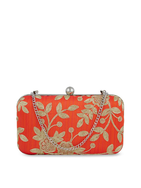 

Tarusa Orange & Beige Embroidered Clutch