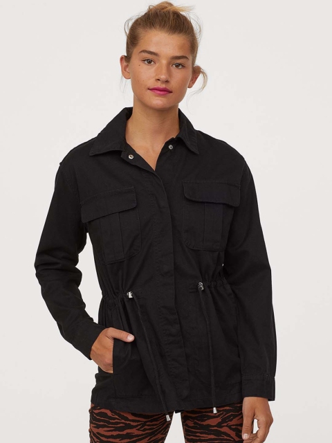 

H&M Women Black Short Cotton Parka