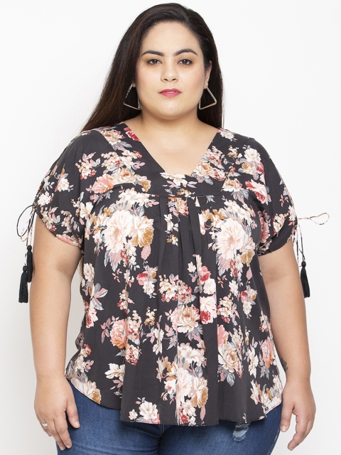 NuBella Plus Size Women Black Printed Top