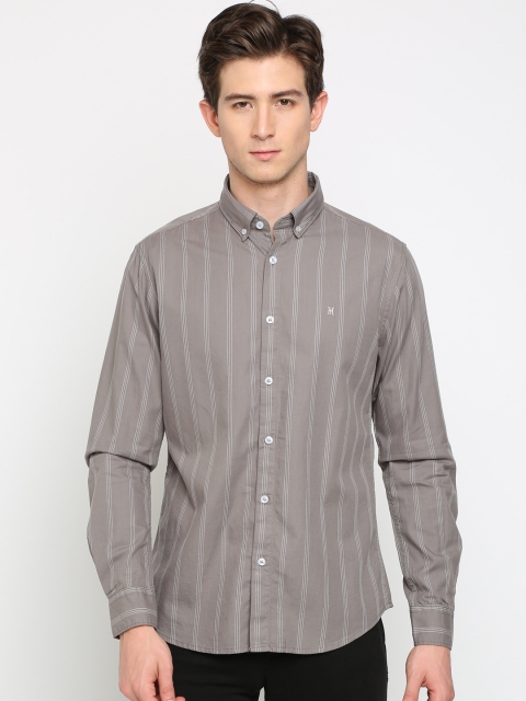 

TED HARBOR Men Grey Slim Fit Striped Casual Shirt