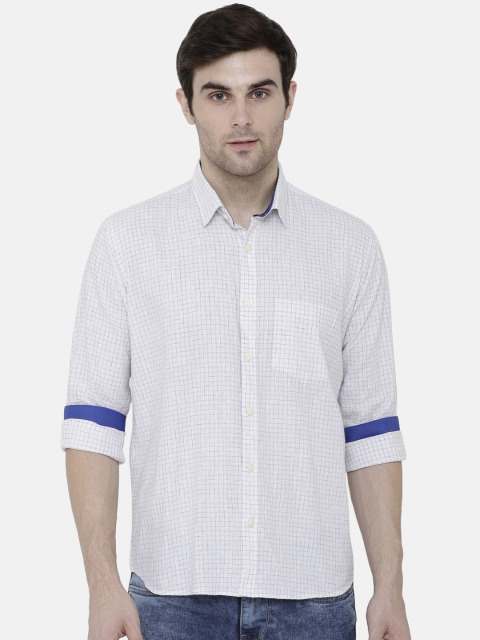 

CAVALLO by Linen Club Men Cotton Linen White Regular Fit Checked Casual Shirt