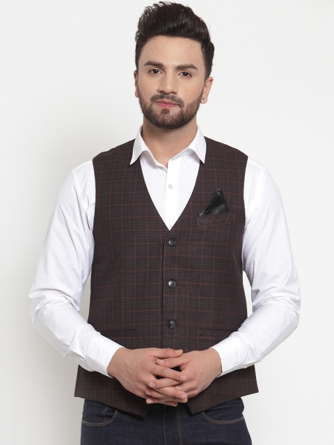 

Neudis Men Coffee Brown Checked Poly Wool Waistcoat