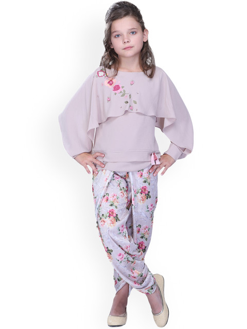 

CUTECUMBER Girls Pink & Green Printed Top with Dhoti Pants
