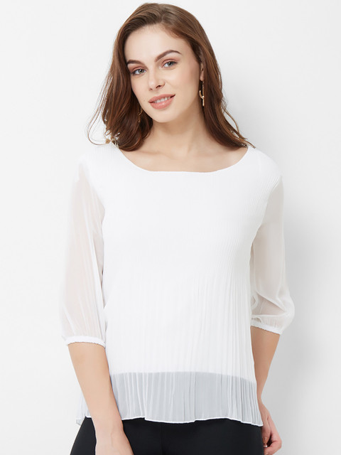

bebe Women White Solid Pleated Top
