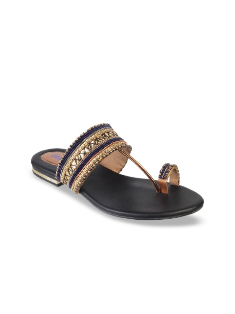 

SOLE HEAD Women Blue Textured T-Strap Flats