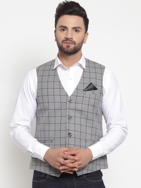 

Neudis Men Grey & Black Checked Poly Wool Waistcoat