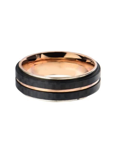 

Inox Jewelry Men Rose Gold-Toned & Black Carbon Fiber Band Ring