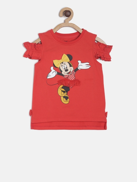 Girls Red Disney Printed Knit Regular Pure Cotton Top