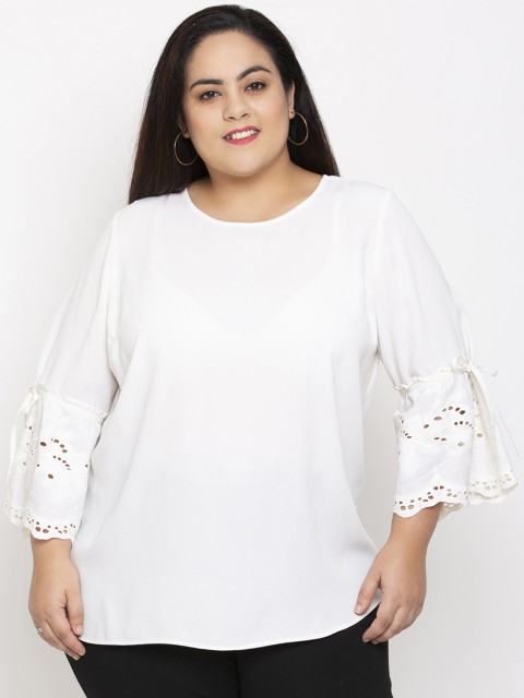 

NuBella Plus Size Women White Solid Top with Schiffli Detail
