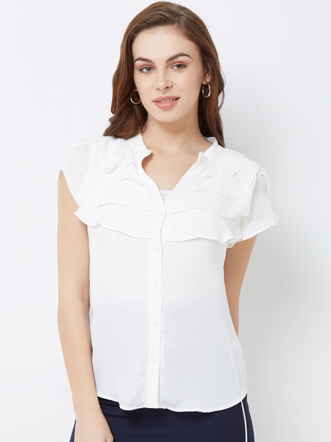 

bebe Women White Solid Shirt Style Top