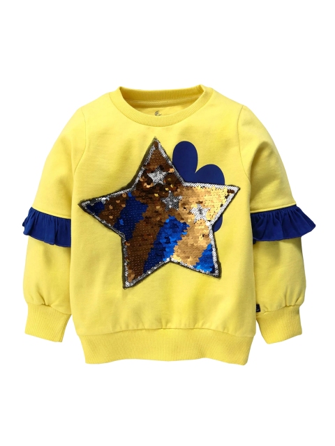 

KiddoPanti Girls Yellow & Blue Sequinned Detail Sweatshirt