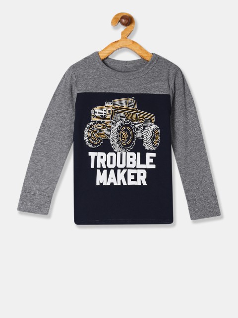 

The Childrens Place Boys Navy Blue & Grey Printed Round Neck T-shirt