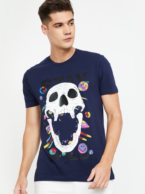

Smiley World Men Navy Blue Printed Round Neck T-shirt